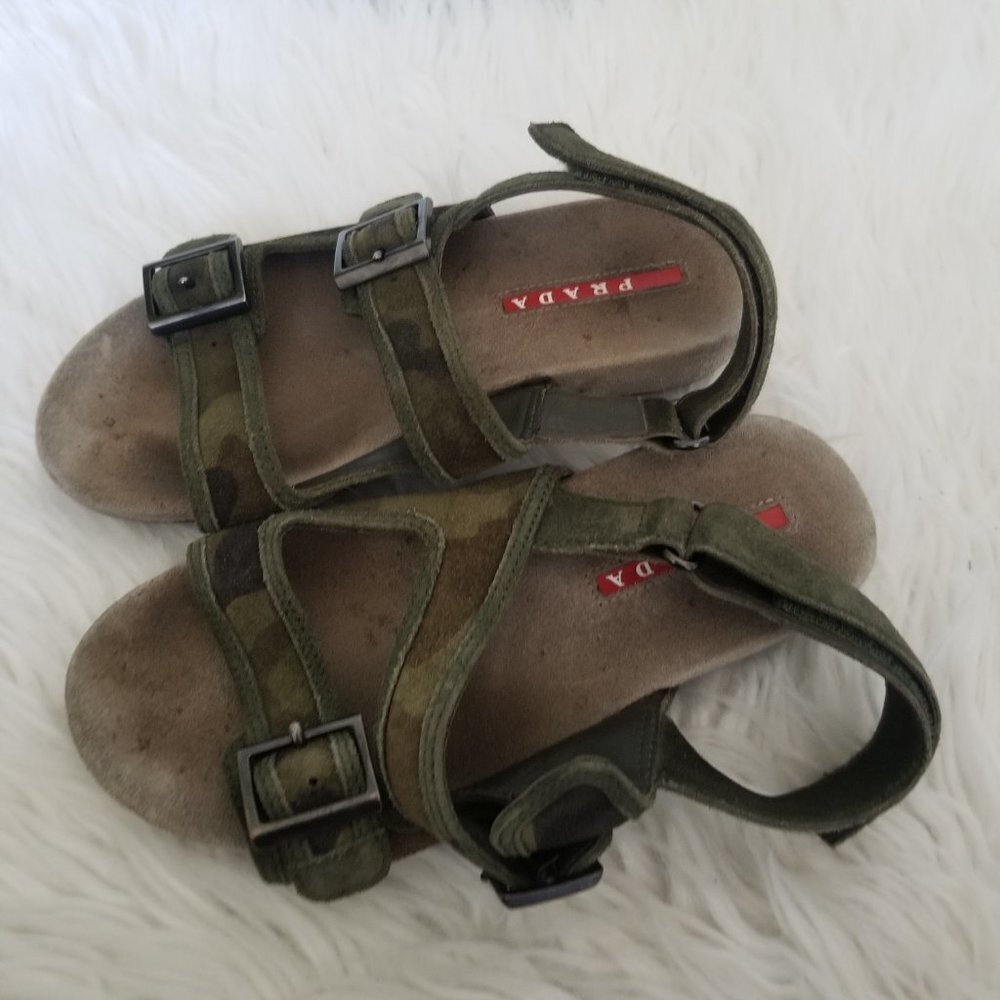 PRADA Boys Camo Suede Sandals Little Kid Size 31 US 13.5 Adjustable Straps - Picture 3 of 6